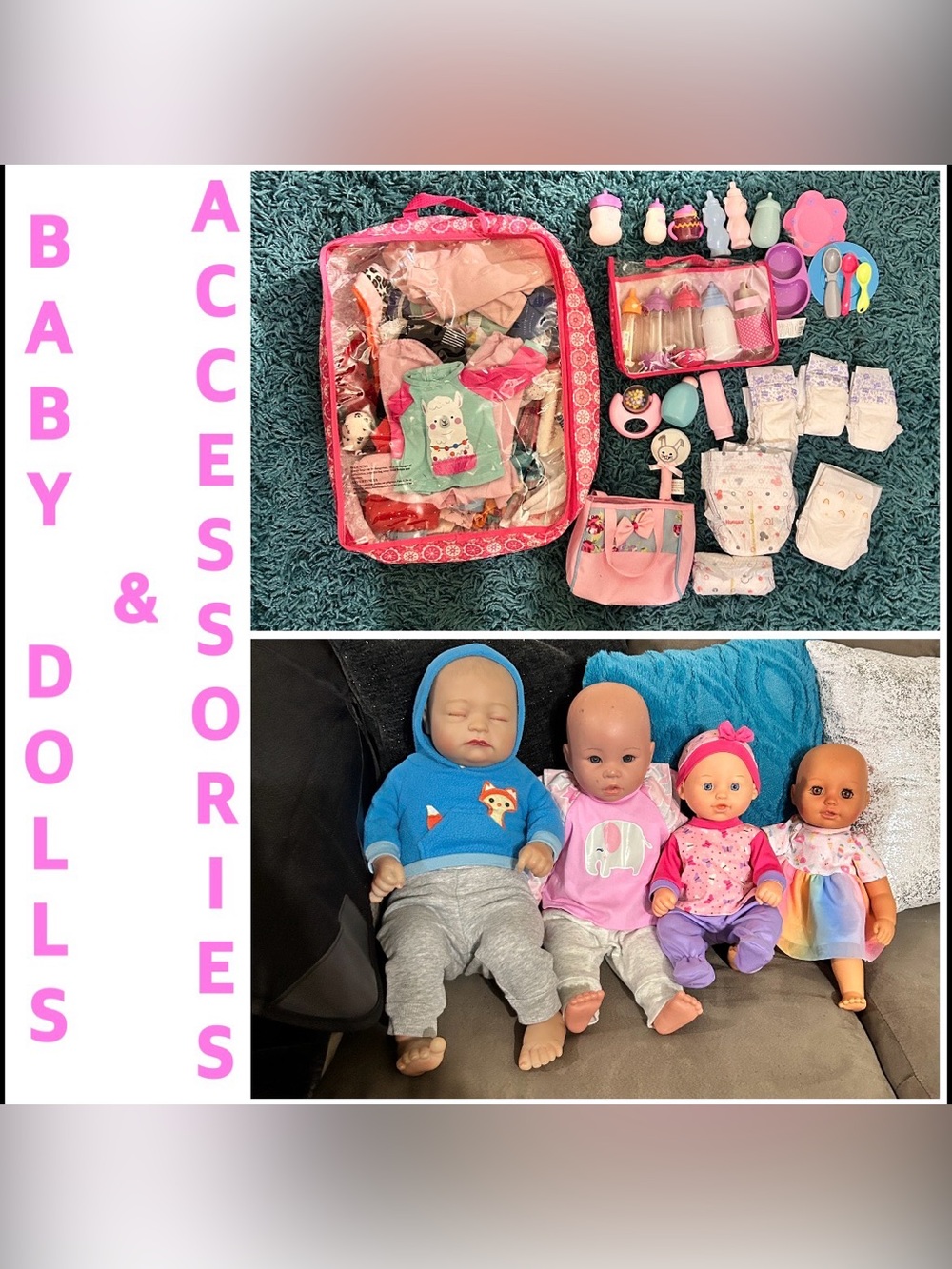 4 baby dolls & accessories